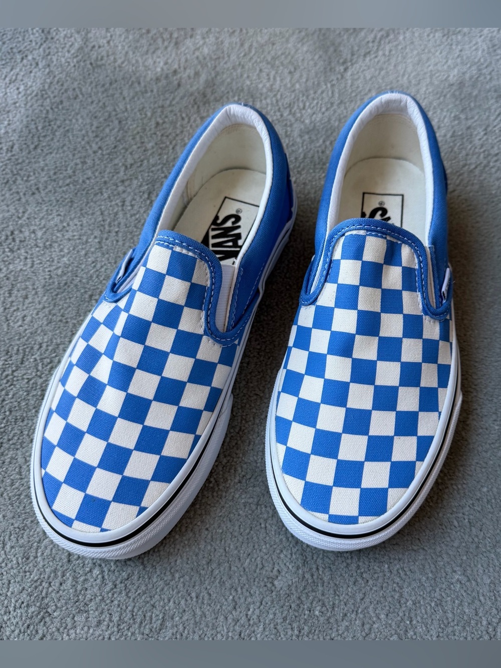 Vans Classic Slip On Checkerboard Shoes In True Blue/White